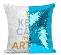 Fabulous Coussin avec Housse Sequin - Paillettes Turquoise Keep Calm I'm an Artist [40 x 40 cm] Turquoise G