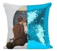 Fabulous Coussin avec Housse Sequin - Paillettes Turquoise Knowledge is Power Peinture Norman Rockwell [40 x 40 cm] Turquoise G