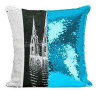 Fabulous Coussin avec Housse Sequin - Paillettes Turquoise La Cathedrale Engloutie Escher Dessin [40 x 40 cm] Turquoise G