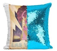 Fabulous Coussin avec Housse Sequin - Paillettes Turquoise Las Vegas Nevada Affiche Poster Vintage [40 x 40 cm] Turquoise G