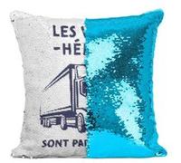 Fabulous Coussin avec Housse Sequin - Paillettes Turquoise Les Vrais Héros - Camionneur [40 x 40 cm] Turquoise G