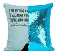 Fabulous Coussin avec Housse Sequin - Paillettes Turquoise Make Money Citation Anglais Warren Buffet [40 x 40 cm] Turquoise G