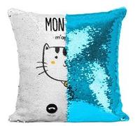 Fabulous Coussin avec Housse Sequin - Paillettes Turquoise Mon Chat Mignon M'Appelle [40 x 40 cm] Turquoise G