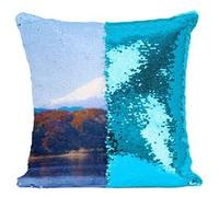 Fabulous Coussin avec Housse Sequin - Paillettes Turquoise Mont Fuji depuis le Lac Kawaguchi Foret [40 x 40 cm] Turquoise G