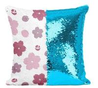 Fabulous Coussin avec Housse Sequin - Paillettes Turquoise Motif Sakura Simple Rose [40 x 40 cm] Turquoise G