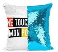 Fabulous Coussin avec Housse Sequin - Paillettes Turquoise Ne Touches Pas Mon Pop Corn [40 x 40 cm] Turquoise G
