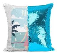 Fabulous Coussin avec Housse Sequin - Paillettes Turquoise Nice Promenade des Anglais [40 x 40 cm] Turquoise G