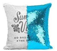 Fabulous Coussin avec Housse Sequin - Paillettes Turquoise No Bad Days on the Beach Surf [40 x 40 cm] Turquoise G