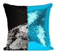 Fabulous Coussin avec Housse Sequin - Paillettes Turquoise Photo Historique Lune Mission Apollo [40 x 40 cm] Turquoise G