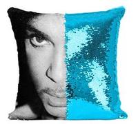 Fabulous Coussin avec Housse Sequin - Paillettes Turquoise Prince Portrait Noir et Blanc [40 x 40 cm] Turquoise G
