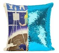 Fabulous Coussin avec Housse Sequin - Paillettes Turquoise Pullman Train Affiche Poster Vintage [40 x 40 cm] Turquoise G