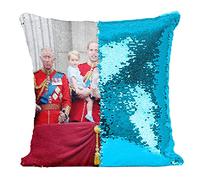 Fabulous Coussin avec Housse Sequin - Paillettes Turquoise Reine Elisabeth II Famille Royal 2019 Reine d'Angleterre Philip Charles
