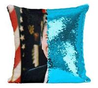 Fabulous Coussin avec Housse Sequin - Paillettes Turquoise Ronald Reagan President Portrait [40 x 40 cm] Turquoise G