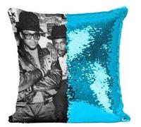 Fabulous Coussin avec Housse Sequin - Paillettes Turquoise Run DMC Vintage Photo 80's [40 x 40 cm] Turquoise G