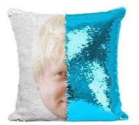 Fabulous Coussin avec Housse Sequin - Paillettes Turquoise Tete Boris Johnson Premier Ministre [40 x 40 cm] Turquoise G