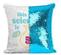 Fabulous Coussin avec Housse Sequin - Paillettes Turquoise This Mad Scientist is 5 [40 x 40 cm] Turquoise G