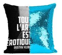 Fabulous Coussin avec Housse Sequin - Paillettes Turquoise Tout L'art Est Érotique Klimt [40 x 40 cm] Turquoise G