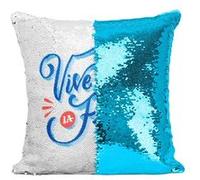 Fabulous Coussin avec Housse Sequin - Paillettes Turquoise Vive La france Typographie Vintage [40 x 40 cm] Turquoise G