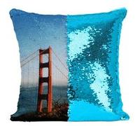 Fabulous Coussin avec Housse Sequin - Paillettes Turquoise Vue de San Fransisco Golden Bridge [40 x 40 cm] Turquoise G