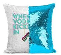 Fabulous Coussin avec Housse Sequin - Paillettes Turquoise When Vodka Kicks In [40 x 40 cm] Turquoise G