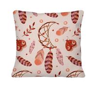 Fabulous Coussin avec sa Housse en Lin - Lune Bohème Plume Motif Tribal Indien Design Attrapeur de Reve - 40 x 40 cm