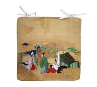 Fabulous Coussin de Chaise Carré Estampe Japonaise 19 Campagne Art Délicat Original Vintage - 40cm - Galette de Chaise