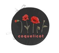 Fabulous Coussin de Chaise Rond Noir - Coquelicot Fleurs Aquarelle Chic Jardin Amour - diamètre 40 cm - Galette de Chaise