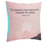 Fabulous Coussin en Peluche Bleu - Tu Aimeras Ton Prochain comme Toi-même Matthieu Bible Verset Spiritualité Religion Citation - 40 x 40 cm - Toucher Peluche - Housse et Coussin Inclus