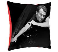 Fabulous Coussin en Peluche Rouge - Emmanuel Macron Dab Photo de Célèbrité Noir et Blanc Humour Politicien - 40 x 40 cm - Toucher Peluche - Housse et Coussin Inclus