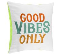 Fabulous Coussin en Peluche Vert - Positivity Only Music Funk 70's Vintage Retro Style - 40 x 40 cm - Toucher Peluche - Housse et Coussin Inclus