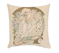 Fabulous Coussin en Velours Blanc - Art Nouveau Gypsy Nymphe Elegant Moderne Decoratif Design Print - 40 x 40 cm - Toucher Velours - Housse et Coussin Inclus