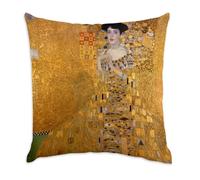 Fabulous Coussin en Velours Blanc - Peinture Gustav Klimt Portrait d'Adèle Bloch Bauer I Art Vintage Original Or Doré - 40 x 40 cm - Toucher Velours - Housse et Coussin Inclus