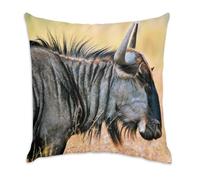 Fabulous Coussin en Velours Blanc - Profil Gnou dans la Savane Vie Sauvage Animaux Afrique - 40 x 40 cm - Toucher Velours - Housse et Coussin Inclus