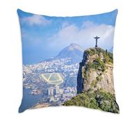 Fabulous Coussin en Velours Blanc - Rio de Janeiro Christ Redempteur Bresil Monument Patrimoine Mondial - 40 x 40 cm - Toucher Velours - Housse et Coussin Inclus