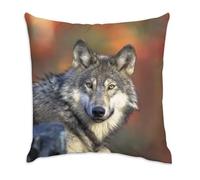 Fabulous Coussin en Velours Blanc - Tete de Loup Vie Animale Nature Sauvage Prédateur - 40 x 40 cm - Toucher Velours - Housse et Coussin Inclus