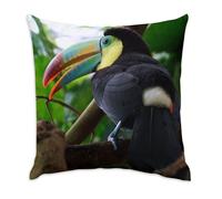 Fabulous Coussin en Velours Blanc - Toucan dans la Foret Vie Sauvage Oiseau Jungle - 40 x 40 cm - Toucher Velours - Housse et Coussin Inclus