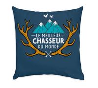 Fabulous Coussin en Velours Bleu - Le Meilleur Chasseur du Monde Chasse Montagne - 40 x 40 cm - Toucher Velours - Housse et Coussin Inclus