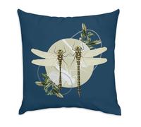 Fabulous Coussin en Velours Bleu - Libellules Amoureuses Minimaliste Biologie Illustration Ancienne - 40 x 40 cm - Toucher Velours - Housse et Coussin Inclus