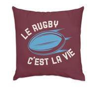 Fabulous Coussin en Velours Rouge - Le Rugby C'est la Vie Sport XV Ballon Stade France - 40 x 40 cm - Toucher Velours - Housse et Coussin Inclus
