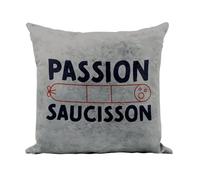 Fabulous Coussin Similicuir Gris - Passion Saucisson Charcuterie France Apéro - 40 x 40 cm - Toucher Cuir - Housse et Coussin Inclus