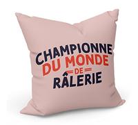 Fabulous Coussin Taie 40 x 40 cm Texte Personnalisable Championne du Monde Style Francais Typographie Cadeau Anniversaire Sport
