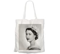 Fabulous Grand Sac Shopping Plage Etudiant Queen Elisabeth II Portrait Profile Jeune Reine d'Angleterre Noir et Blanc Vintage