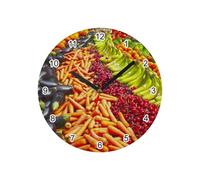 Fabulous Horloge Murale en Verre - Abondance de Fruits et Légumes Étalage Marché Nourriture Sain Vitamines Coloré Miam Vegan - Diamètre 20 cm - Blanc