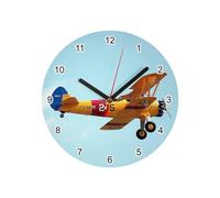 Fabulous Horloge Murale en Verre - Avion Biplan US Navy 245 - Diamètre 20 cm - Blanc
