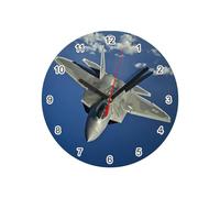 Fabulous Horloge Murale en Verre - Avion de Chasse Militaire Jet Combat US Army - Diamètre 20 cm - Blanc