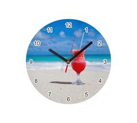 Fabulous Horloge Murale en Verre - Cocktail Tequila Sunrise sur La Plage Sable Blanc Vacances - Diamètre 20 cm - Blanc