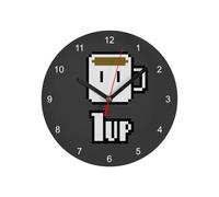 Fabulous Horloge Murale en Verre - Coffee Up Pixel Art Retro Gaming Jeux Video Humour Blague - Diamètre 20 cm - Noir
