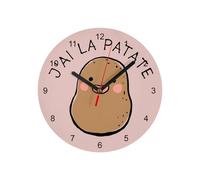 Fabulous Horloge Murale en Verre - J'Ai la Patate Expression Légumes Humour - Diamètre 20 cm - Rose