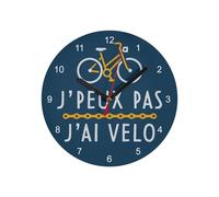 Fabulous Horloge Murale en Verre - J'Peux Pas J'Ai Vélo Cyclisme VTT Route - Diamètre 20 cm - Bleu