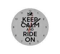 Fabulous Horloge Murale en Verre - Keep Calm and Ride on Parodie Angleterre Moto Motard - Diamètre 20 cm - Gris